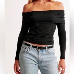 Abercrombie & Fitch NWT Black Long Sleeve off the shoulder foldover top large